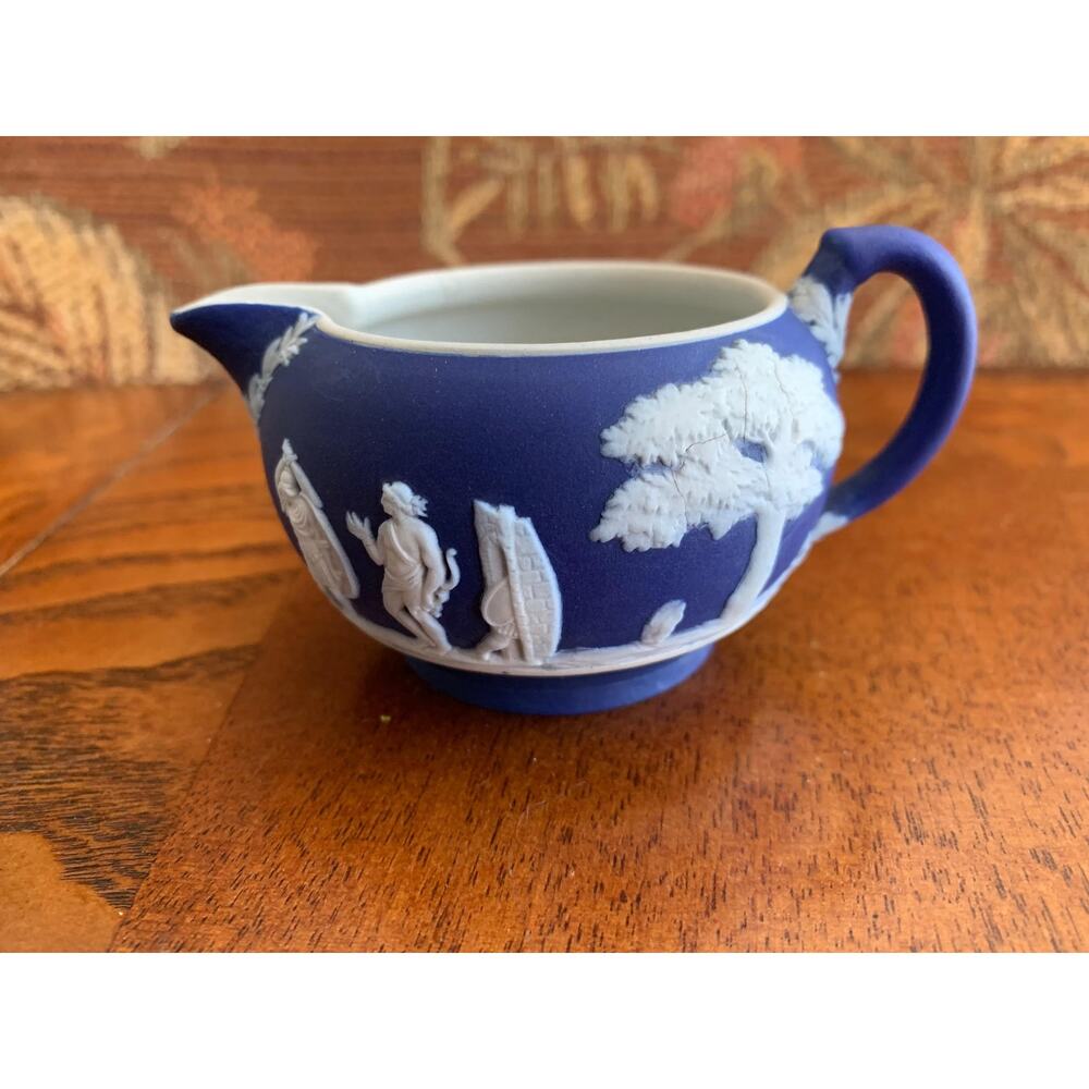 Wedgwood Antique Dark Blue Dipped Jasperware Creamer Milk Jug England 1890's
